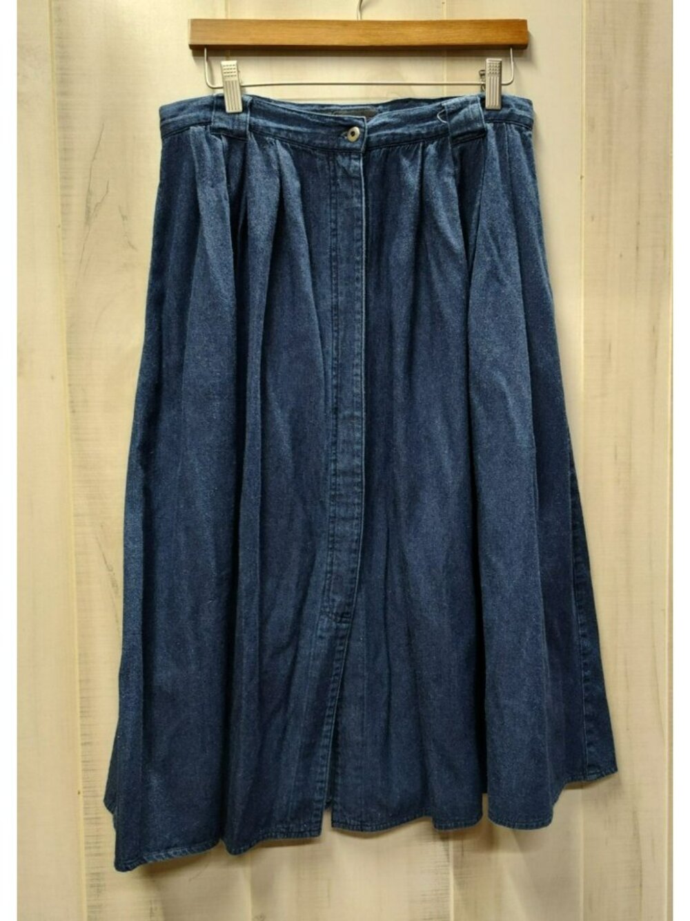 Geoffrey Hunter Denim Skirt Midi Button Front Sz 16 100% Cotton Western Cowgirl